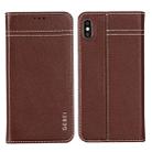 For iPhone XR GEBEI Top-grain Leather Horizontal Flip Protective Case with Holder & Card Slots(Brown) - 1