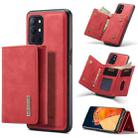 DG.MING M1 Series 3-Fold Multi Card Wallet  Back Cover Shockproof Case with Holder Function For OnePlus 9R(Red) - 1