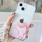For iPhone 13 Marble Pattern Glittery Powder Shockproof TPU + Acrylic Protective Case with Detachable Buttons(Pink) - 1