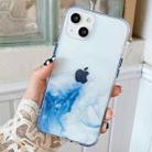 For iPhone 13 Marble Pattern Glittery Powder Shockproof TPU + Acrylic Protective Case with Detachable Buttons(Light Blue) - 1