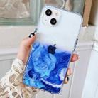For iPhone 13 Marble Pattern Glittery Powder Shockproof TPU + Acrylic Protective Case with Detachable Buttons(Dark Blue) - 1