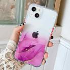 For iPhone 13 Marble Pattern Glittery Powder Shockproof TPU + Acrylic Protective Case with Detachable Buttons(Purple) - 1