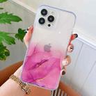 For iPhone 13 Pro Marble Pattern Glittery Powder Shockproof TPU + Acrylic Protective Case with Detachable Buttons (Purple) - 1