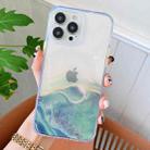 For iPhone 13 Pro Marble Pattern Glittery Powder Shockproof TPU + Acrylic Protective Case with Detachable Buttons (Green) - 1
