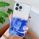 For iPhone 13 Pro Max Marble Pattern Glittery Powder Shockproof TPU + Acrylic Protective Case with Detachable Buttons (Dark Blue) - 1