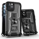 For iPhone 12 Pro PC + TPU Shockproof Protective Case with Corkscrew Holder(Transparent Black) - 1