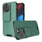 For iPhone 13 Up and Down Sliding Camera Cover Design Shockproof TPU + PC Protective Case(Dark Green) - 1