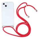 For iPhone 13 Four-corner Shockproof Transparent TPU Protective Case with Lanyard(Red) - 1