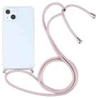 For iPhone 13 Four-corner Shockproof Transparent TPU Protective Case with Lanyard(Light Pink) - 1