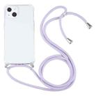 For iPhone 13 Four-corner Shockproof Transparent TPU Protective Case with Lanyard(Light Purple) - 1