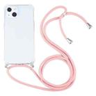 For iPhone 13 Four-corner Shockproof Transparent TPU Protective Case with Lanyard(Pink) - 1