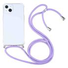 For iPhone 13 Four-corner Shockproof Transparent TPU Protective Case with Lanyard(Purple) - 1