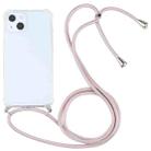 For iPhone 13 mini Four-corner Shockproof Transparent TPU Protective Case with Lanyard (Light Pink) - 1