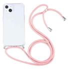 For iPhone 13 mini Four-corner Shockproof Transparent TPU Protective Case with Lanyard (Pink) - 1