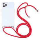 For iPhone 13 Pro Four-corner Shockproof Transparent TPU Protective Case with Lanyard (Red) - 1