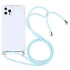 For iPhone 13 Pro Four-corner Shockproof Transparent TPU Protective Case with Lanyard (Mint Green White) - 1