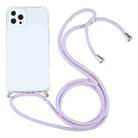 For iPhone 13 Pro Max Four-corner Shockproof Transparent TPU Protective Case with Lanyard (Light Purple) - 1