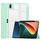 For Xiaomi Pad 5 / 5 Pro Three-fold Transparent TPU Horizontal Flip Leather Case with Pen Slot & Three-fold Holder & Sleep / Wake-up Function(Mint Green) - 1