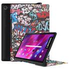 For Lenovo Yoga Tab 11 Custer Texture Coloured Drawing Pattern Horizontal Flip PU Leather Case with Holder & Sleep / Wake-up Function(Graffiti) - 1