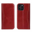 For iPhone 13 mini Genuine Leather Horizontal Flip Leather Case with Holder & Card Slots & Wallet (Wine Red) - 1