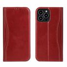 For iPhone 13 Pro Max Genuine Leather Horizontal Flip Leather Case with Holder & Card Slots & Wallet (Wine Red) - 1