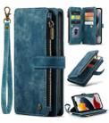 For iPhone 13 Pro Max CaseMe-C30 PU + TPU Multifunctional Horizontal Flip Leather Case with Holder & Card Slot & Wallet & Zipper Pocket (Blue) - 1