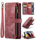 For iPhone 13 Pro CaseMe-C30 PU + TPU Multifunctional Horizontal Flip Leather Case with Holder & Card Slot & Wallet & Zipper Pocket (Red) - 1