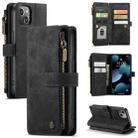 For iPhone 13 CaseMe-C30 PU + TPU Multifunctional Horizontal Flip Leather Case with Holder & Card Slot & Wallet & Zipper Pocket(Black) - 1