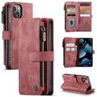 For iPhone 13 CaseMe-C30 PU + TPU Multifunctional Horizontal Flip Leather Case with Holder & Card Slot & Wallet & Zipper Pocket(Red) - 1