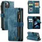 For iPhone 13 CaseMe-C30 PU + TPU Multifunctional Horizontal Flip Leather Case with Holder & Card Slot & Wallet & Zipper Pocket(Blue) - 1