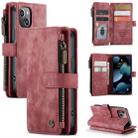 For iPhone 13 mini CaseMe-C30 PU + TPU Multifunctional Horizontal Flip Leather Case with Holder & Card Slot & Wallet & Zipper Pocket (Red) - 1