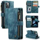 For iPhone 13 mini CaseMe-C30 PU + TPU Multifunctional Horizontal Flip Leather Case with Holder & Card Slot & Wallet & Zipper Pocket (Blue) - 1