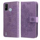 7-petal Flowers Embossing Pattern Horizontal Flip PU Leather Case with Holder & Card Slots & Wallet & Photo Frame For Tecno Spark 6 Go(Light Purple) - 1