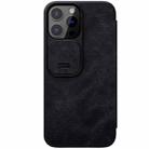 For iPhone 13 Pro NILLKIN QIN Series Pro Sliding Camera Cover Design Crazy Horse Texture Horizontal Flip Leather Case with Card Slot (Black) - 1