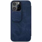 For iPhone 13 Pro NILLKIN QIN Series Pro Sliding Camera Cover Design Crazy Horse Texture Horizontal Flip Leather Case with Card Slot (Blue) - 1