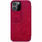 NILLKIN QIN Series Pro Sliding Camera Cover Design Crazy Horse Texture Horizontal Flip Leather Case with Card Slot For iPhone 13 Pro Max(Red) - 1