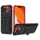 For iPhone 13 Pro Kickstand Armor Card Wallet Phone Case (Red) - 1