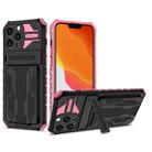 For iPhone 13 Pro Max Kickstand Armor Card Wallet Phone Case (Pink) - 1