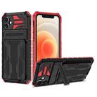 For iPhone 12 Kickstand Armor Card Wallet Phone Case(Red) - 1