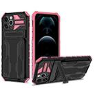 For iPhone 12 Pro Max Kickstand Armor Card Wallet Phone Case(Pink) - 1