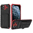 For iPhone 11 Pro Kickstand Armor Card Wallet Phone Case (Red) - 1