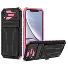 For iPhone XR Kickstand Armor Card Wallet Phone Case(Pink) - 1