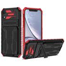 For iPhone XR Kickstand Armor Card Wallet Phone Case(Red) - 1