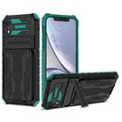 For iPhone XR Kickstand Armor Card Wallet Phone Case(Dark Green) - 1