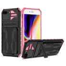 For iPhone SE 2022 / SE 2020 / 8 / 7 Kickstand Armor Card Wallet Phone Case(Pink) - 1