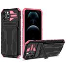 For iPhone 12 Pro Kickstand Armor Card Wallet Phone Case(Pink) - 1