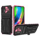 For Motorola Moto G9 Plus Armor Card PC + TPU Shockproof Case with Card Slot & Invisible Holder(Pink) - 1