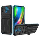 For Motorola Moto G9 Plus Armor Card PC + TPU Shockproof Case with Card Slot & Invisible Holder(Blue) - 1