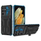For Samsung Galaxy S21 5G Armor Card PC + TPU Shockproof Case with Card Slot & Invisible Holder(Blue) - 1