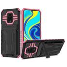 For Xiaomi Redmi Note 9S Armor Card PC + TPU Shockproof Case with Card Slot & Invisible Holder(Pink) - 1